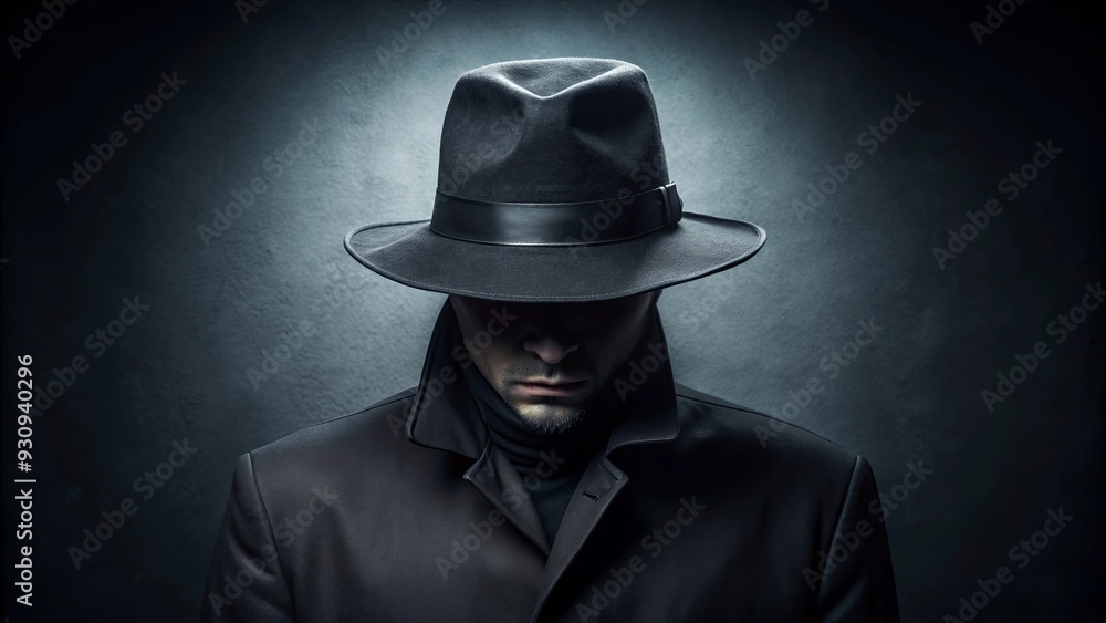 A mysterious figure wearing a black hat, symbolizing secrecy and deceit, mystery, secrecy, deceit, undercover, disguise A mysterious figure wearing a black hat, symbolizing secrecy and deceit, mystery, secrecy, deceit, undercover, disguise