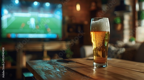 Wallpaper Mural A glass of beer sits on a coffee table in front of a TV showing a football game. Torontodigital.ca