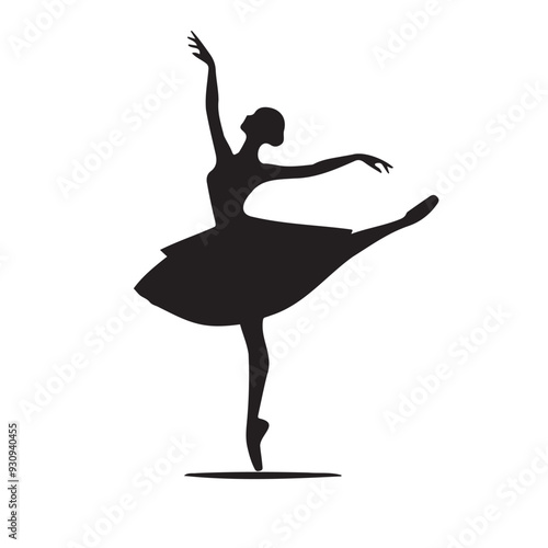 Vector Illustration Silhouette of Ballerina in Arabesque Position 
