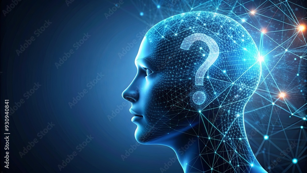 Obraz premium Head with question mark representing artificial intelligence concept, AI, technology, machine learning