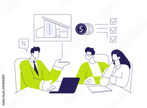 Real estate agent consulting clients abstract concept vector illustration.