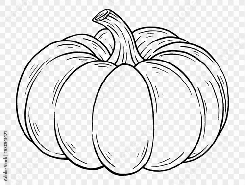 Outline pumpkin hand draw with brush style isolated on png or transparent texture,Halloween party background ,element template for poster, brochures, online advertising, vector illustration 