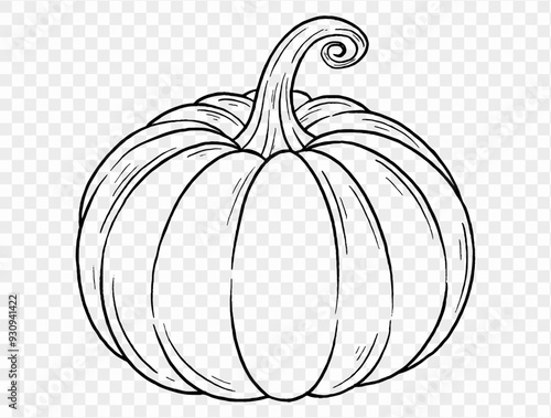 Outline pumpkin hand draw with brush style isolated on png or transparent texture,Halloween party background ,element template for poster, brochures, online advertising, vector illustration 