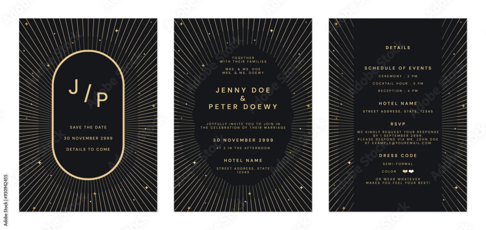 custom made wallpaper toronto digitalWedding invitation template set, luxury elegant stars and sparkle black and gold tones