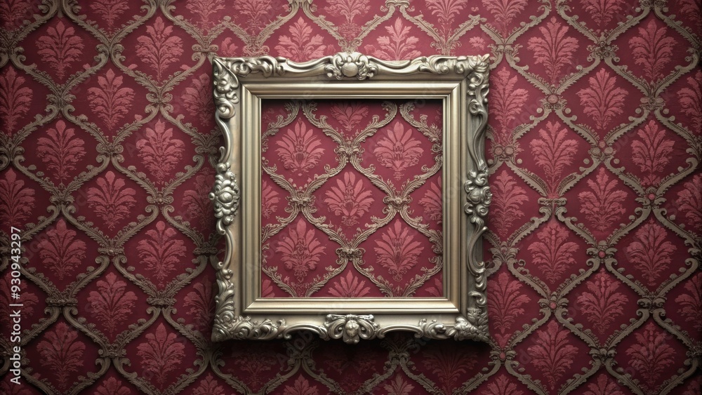 Classic pewter frame on burgundy red retro wallpaper, small and timeless , pewter, frame, classic, ornate, burgundy red Classic pewter frame on burgundy red retro wallpaper, small and timeless , pewter, frame, classic, ornate, burgundy red
