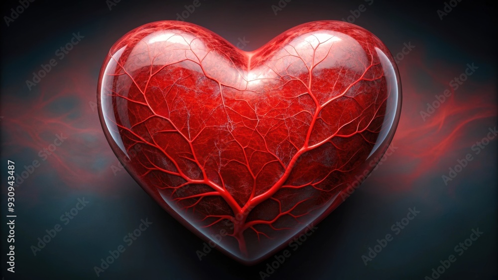 Red heart with visible veins symbolizing love, health, and vitality, anatomy, cardiology, passion, romance, healthcare, medical Red heart with visible veins symbolizing love, health, and vitality, anatomy, cardiology, passion, romance, healthcare, medical