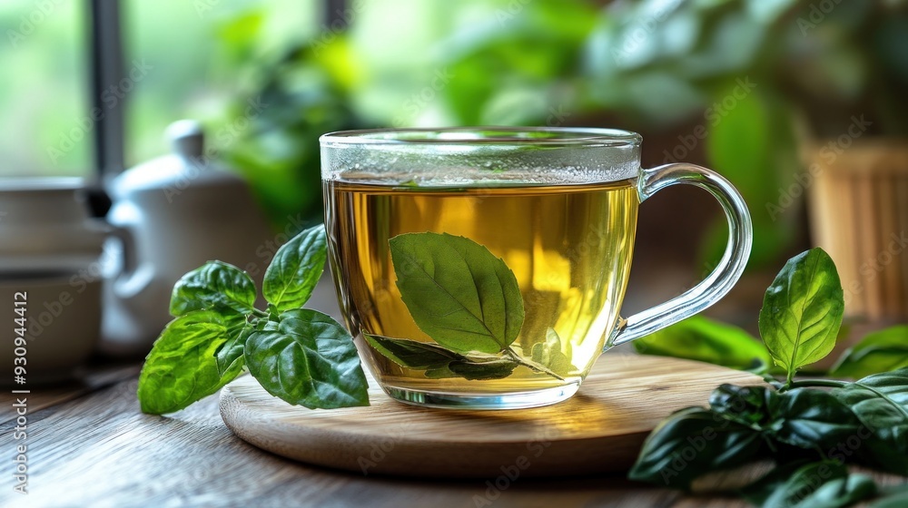 A Cup of Green Tea on a Wooden Table