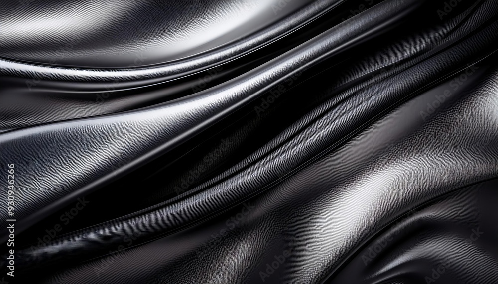 Fototapeta premium black fabric draped in a wavy pattern, creating a smooth and shiny texture