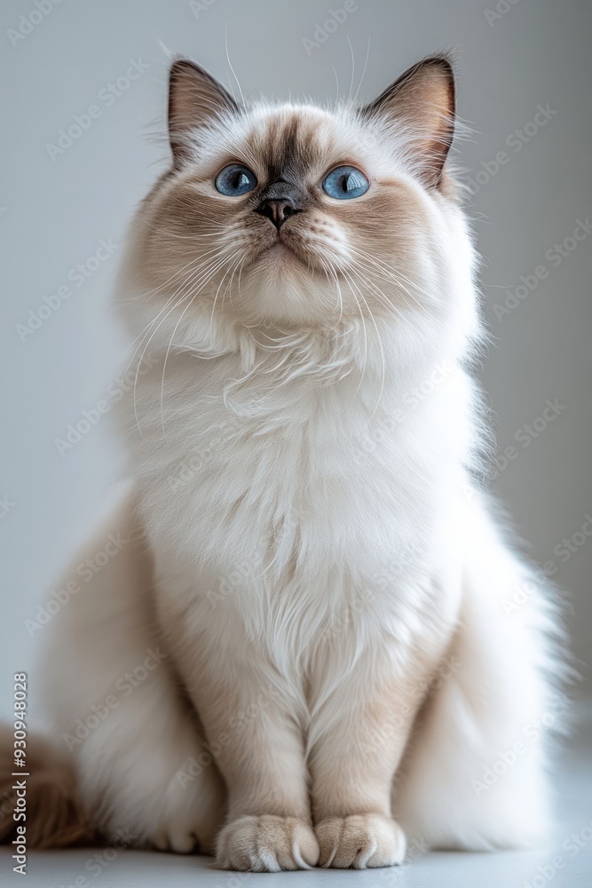 a ragdoll cat sitting on a white ground, the background is white a ragdoll cat sitting on a white ground, the background is white
