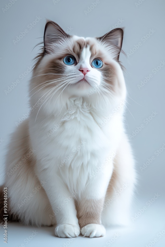 a ragdoll cat sitting on a white ground, the background is white a ragdoll cat sitting on a white ground, the background is white