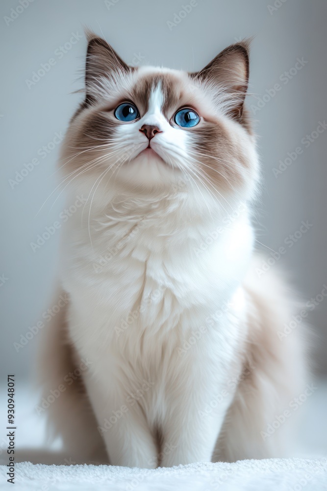 a ragdoll cat sitting on a white ground, the background is white a ragdoll cat sitting on a white ground, the background is white