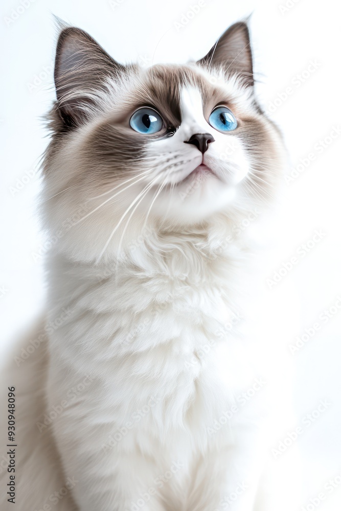 a ragdoll cat sitting on a white ground, the background is white a ragdoll cat sitting on a white ground, the background is white