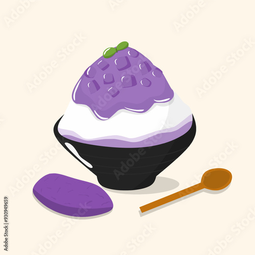 Vector illustration of Korean dessert bingsu with ube flavor vector illustration 