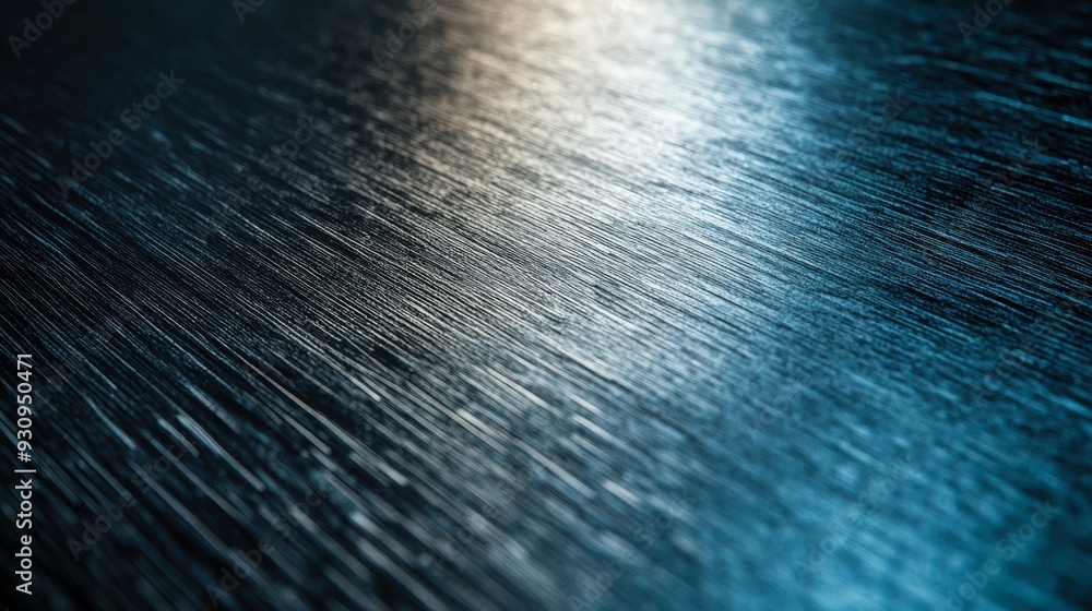 Obraz premium A close-up of brushed metal texture in a cool blue tone with light reflecting off the surface ideal for backgrounds, industrial design, and technology themes,