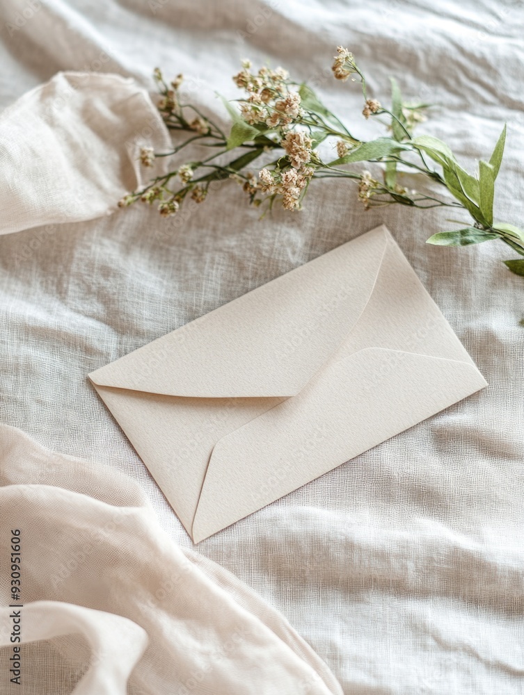 Elegant Envelope on Textured Tablecloth Elegant Envelope on Textured Tablecloth