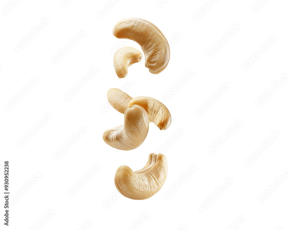 Fototapeta premium A collection of cashew nuts arranged in a vertical line.