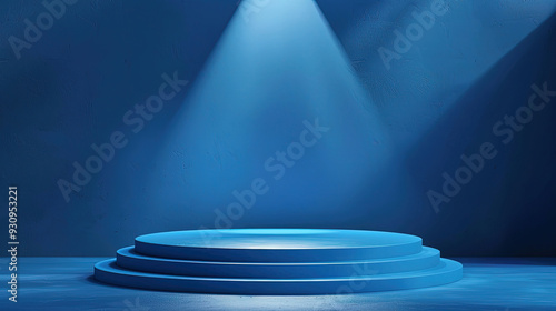 3d rendering blue podium with spotlight