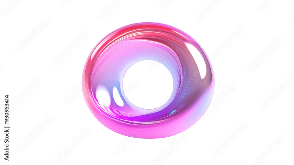 A glossy, abstract ring with a gradient of pink and purple hues. A glossy, abstract ring with a gradient of pink and purple hues.
