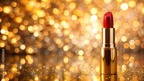 Red and gold lipstick against a soft matching bokeh background, exuding beauty and glamour, in a vertical composition, lipstick