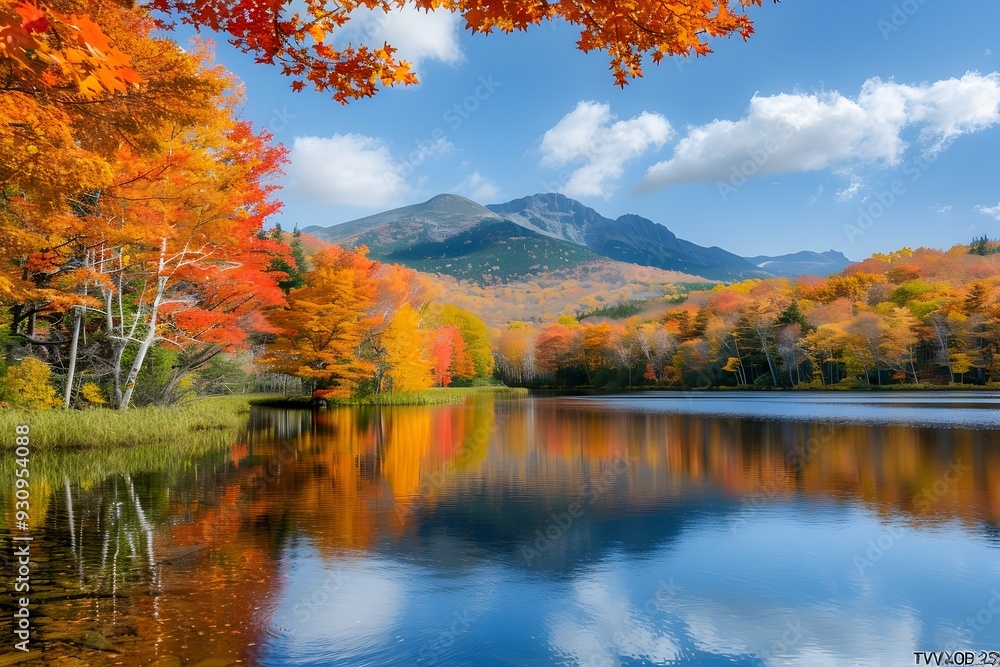 Breathtaking Autumn Landscape with Vibrant Foliage Reflecting in Tranquil Lake Breathtaking Autumn Landscape with Vibrant Foliage Reflecting in Tranquil Lake