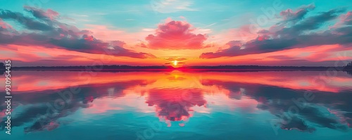 A stunning sunset over calm water, reflected hues of pink, orange, and blue create a serene atmosphere for relaxation.