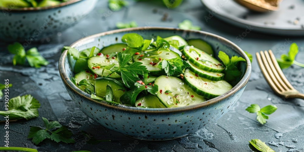 Fresh Cucumber Salad with Green Vegetables Nutritious and Delicious Option for Lunch and Dinner at Restaurants or Home Fresh Cucumber Salad with Green Vegetables Nutritious and Delicious Option for Lunch and Dinner at Restaurants or Home