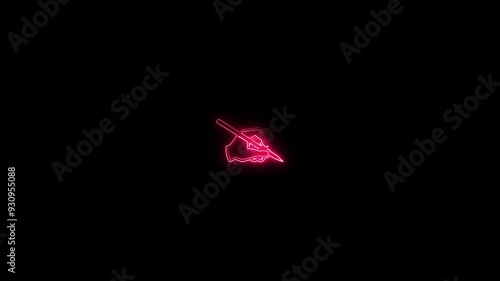 Abstract neon line left hand with pen icon animation. Pen and Hand writing. photo