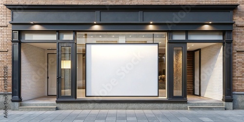 Cartel blanco en vidriera de tienda en la ciudad listo para insertar diseño