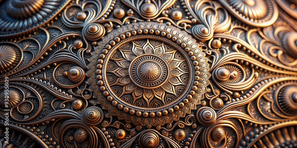 Close-up shot of a metallic abstract design with intricate patterns and textures , abstract, metal, design