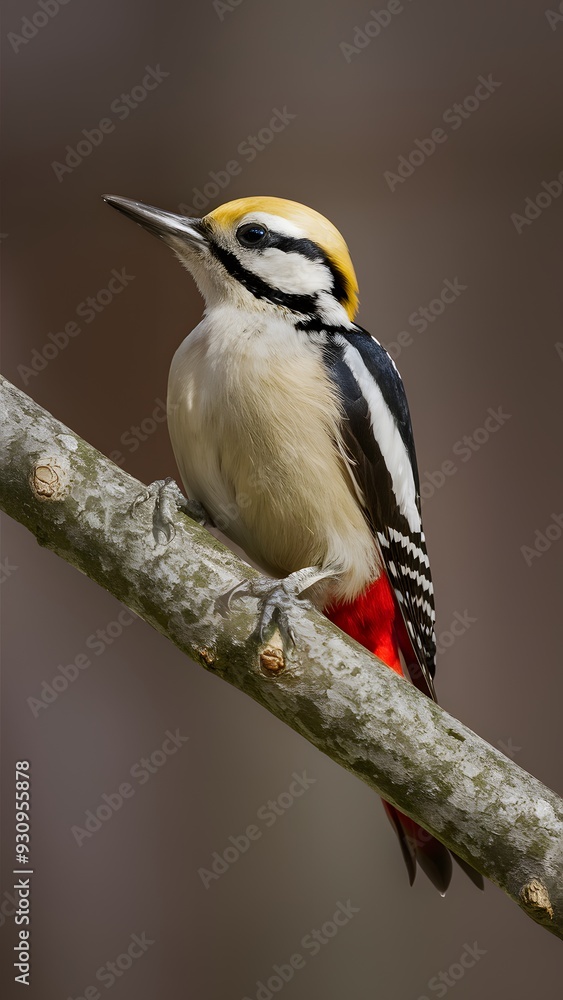 Blonde-capped Woodpecker Perched on a Branch and White Background, Wallpaper, Cover and Screen for Smartphone, Cell Phone, Computer, Laptop Blonde-capped Woodpecker Perched on a Branch and White Background, Wallpaper, Cover and Screen for Smartphone, Cell Phone, Computer, Laptop