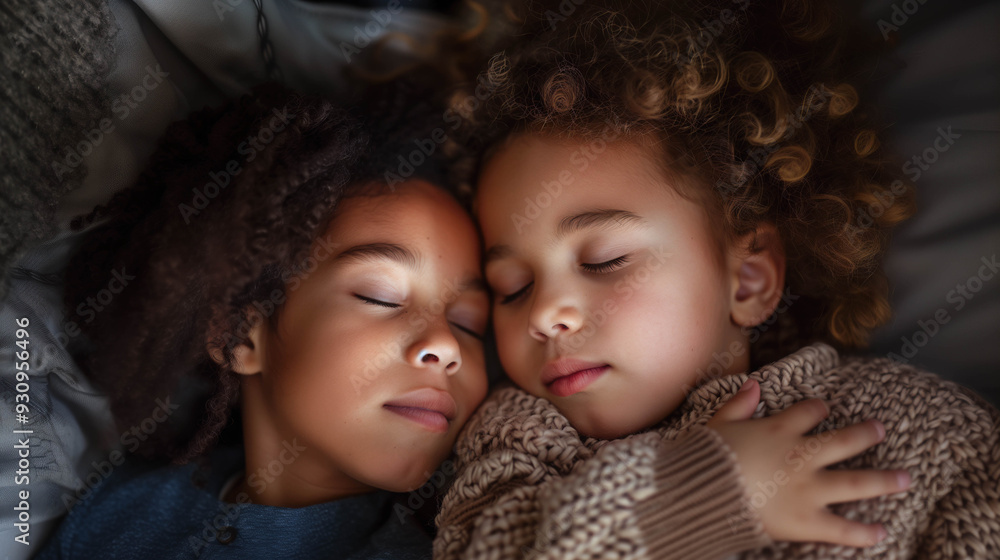 Young Siblings Napping Together in Cozy Bed Young Siblings Napping Together in Cozy Bed