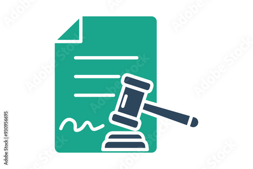 Legal document icon. document with gavel. solid icon style. icon related to law and justice. legal elements vector illustration