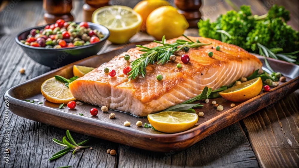 Baked and roasted salmon, a healthy high-protein meal , salmon, baked, roasted, fish, protein, healthy, meal, seafood, delicious Baked and roasted salmon, a healthy high-protein meal , salmon, baked, roasted, fish, protein, healthy, meal, seafood, delicious