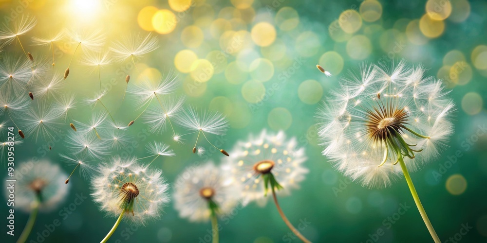 Abstract blurred background of dandelion seeds parachuting with a bokeh pattern, nature, abstract, dandelion, seeds, parachute Abstract blurred background of dandelion seeds parachuting with a bokeh pattern, nature, abstract, dandelion, seeds, parachute