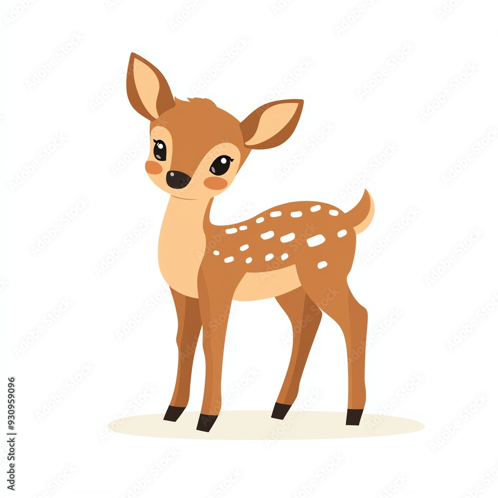 A cute cartoon deer with big eyes, standing gracefully with a joyful expression. Perfect for children's illustrations and nature themes. A cute cartoon deer with big eyes, standing gracefully with a joyful expression. Perfect for children's illustrations and nature themes.