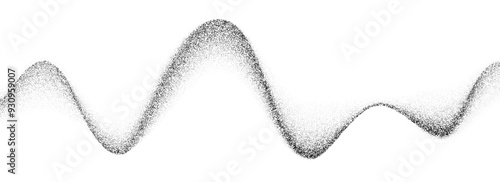 Grainy wave gradient texture. Black stippled flowing line background. Grunge noise dot work wallpaper for banner, poster, brochure. Undulate sandy backdrop with speckles, particles, granules. Vector