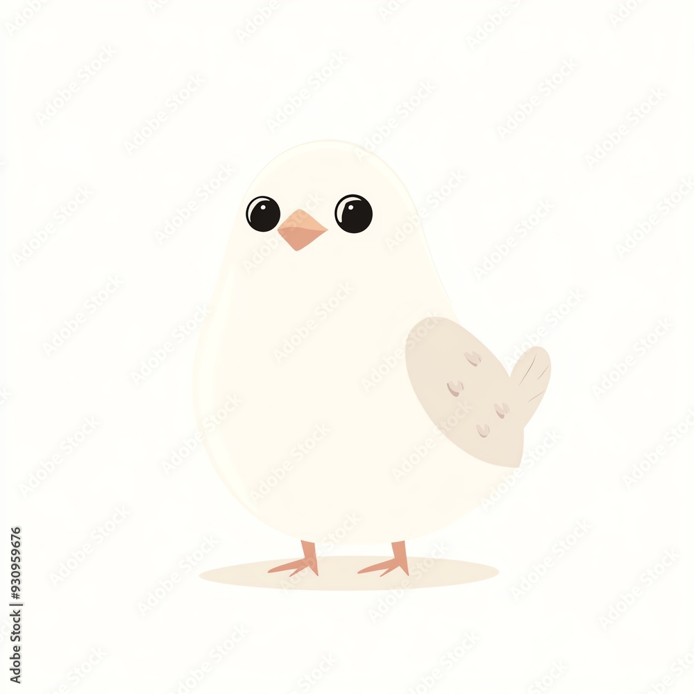 Cute cartoon white bird character with big eyes and a friendly appearance, perfect for children's designs and prints. Cute cartoon white bird character with big eyes and a friendly appearance, perfect for children's designs and prints.