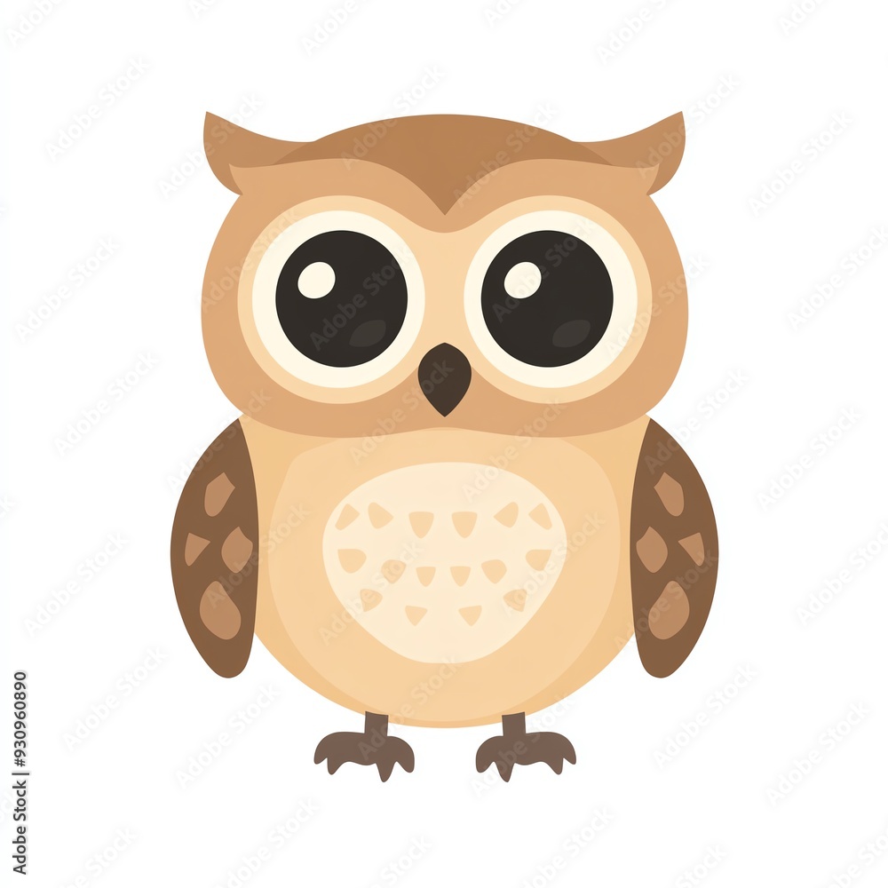 Fototapeta premium Cute cartoon owl with big eyes, perfect for children's illustrations, educational materials, and animal-themed designs.