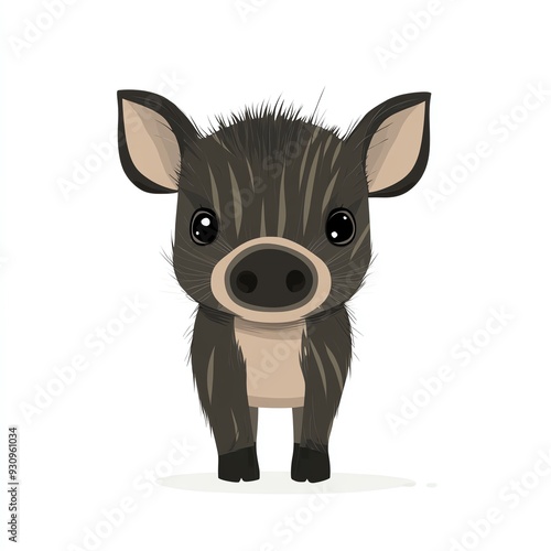 Cute cartoon illustration of a baby wild boar with big eyes and a charming expression, perfect for children's themes. photo