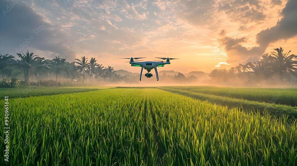 Agriculture drone spraying rice field Agriculture drone spraying rice field