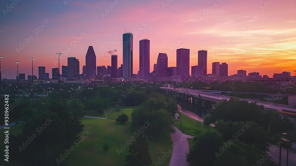 Obraz premium Downtown Houston Skyline at Sunset