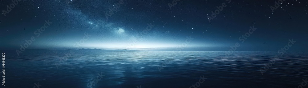 A tranquil night ocean scene under a starry sky, showcasing infinite calmness and serene beauty of nature. A tranquil night ocean scene under a starry sky, showcasing infinite calmness and serene beauty of nature.