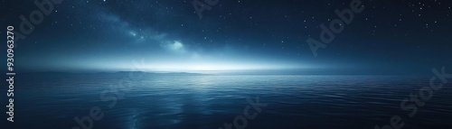 A tranquil night ocean scene under a starry sky, showcasing infinite calmness and serene beauty of nature.