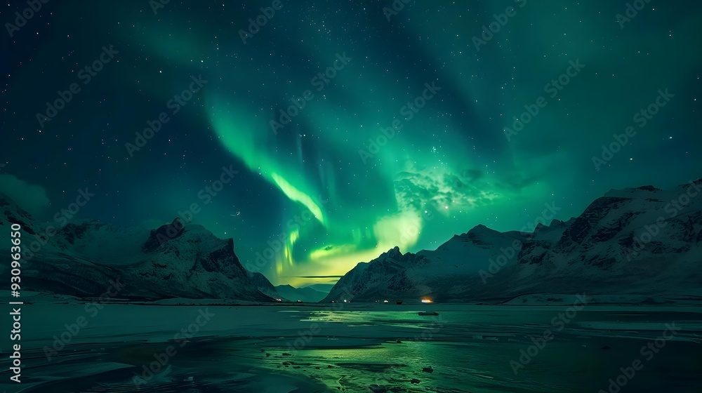Naklejka premium Northern Lights (Aurora borealis) in the dark night sky