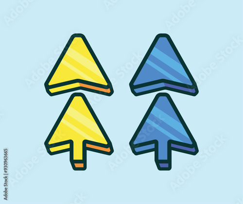 Cartoon Blue and Yellow arrow with 3D style vector illustration design