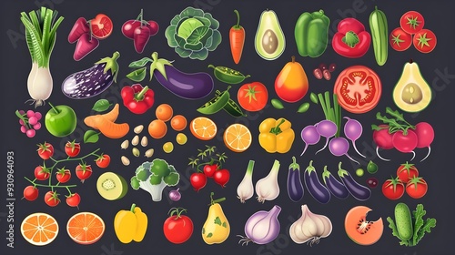 Colorful set of fruits and vegetables