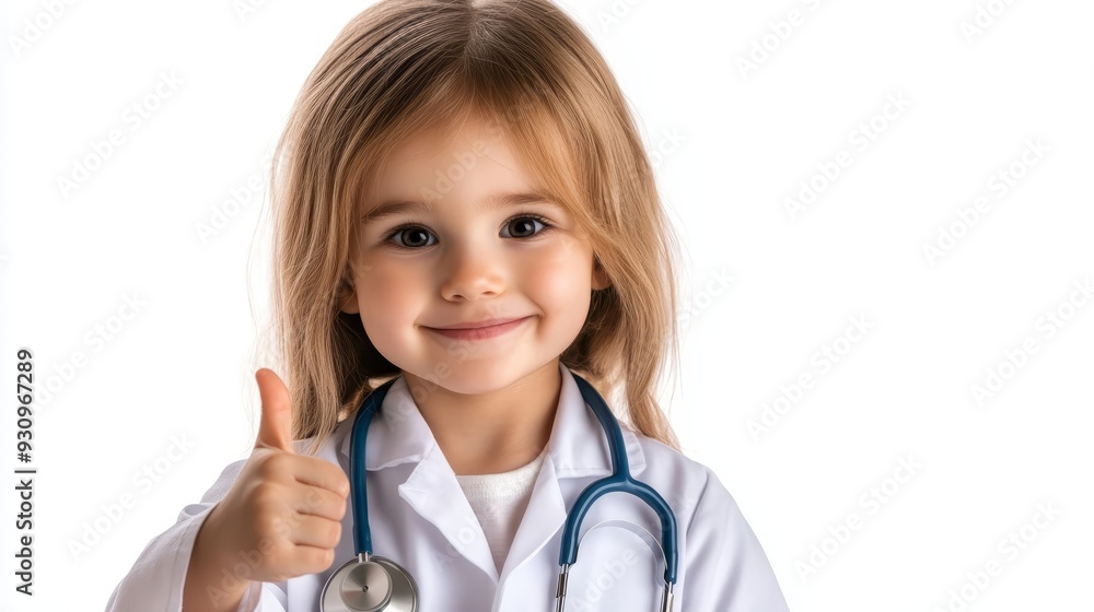 Smiling girl in doctor costume with stethoscope Smiling girl in doctor costume with stethoscope