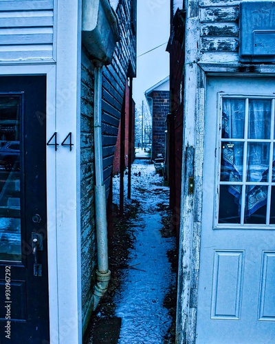 A small alley in Jefferson, OH on a cold, wet winter afternoon.