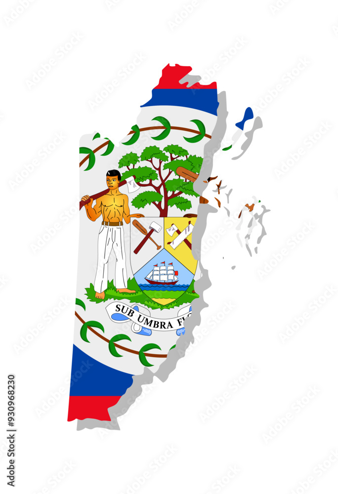 Belize - Flag inscribed in the contour of the country. Vector illustration. Belize - Flag inscribed in the contour of the country. Vector illustration.