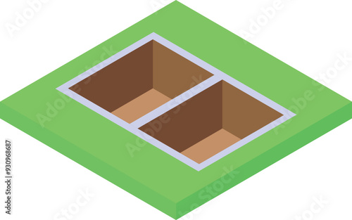 Foundation of house under construction with concrete base for walls in isometric view